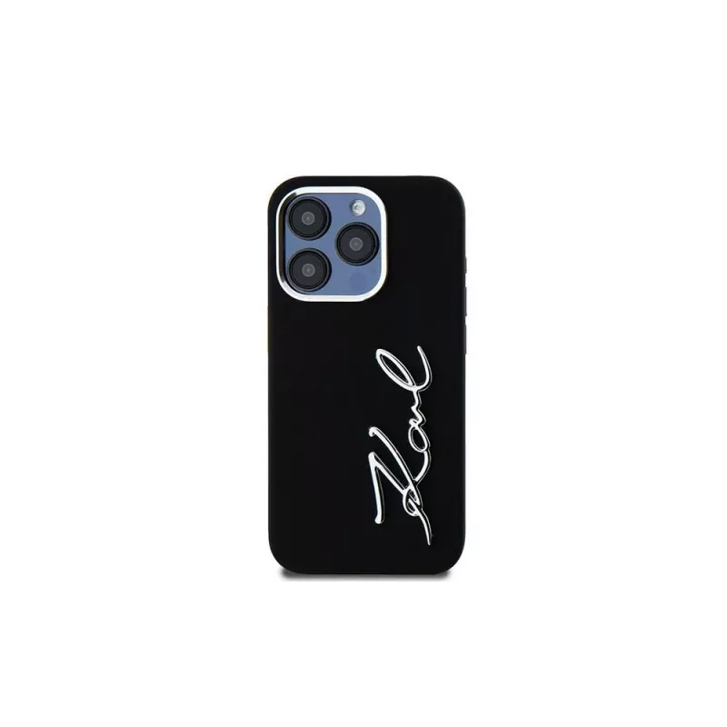 KARL LAGERFELD silikoninen Metal Script Logo -kotelo Apple iPhone 15 Pro Max, musta
