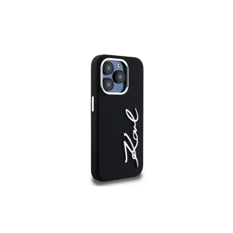 KARL LAGERFELD silikoninen Metal Script Logo -kotelo Apple iPhone 15 Pro Max, musta