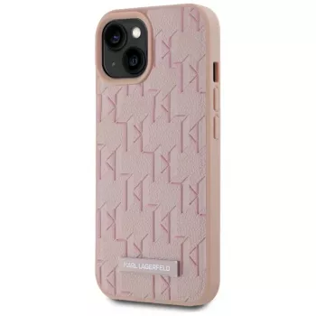 Karl Lagerfeld nahkainen Monogram Metal Logo MagSafe -kotelo iPhone 15 pinkki