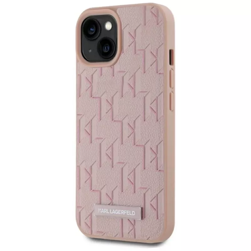 Karl Lagerfeld nahkainen Monogram Metal Logo MagSafe -kotelo iPhone 15 pinkki