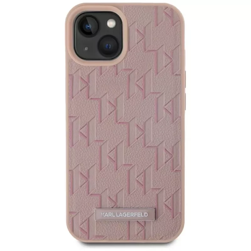 Karl Lagerfeld nahkainen Monogram Metal Logo MagSafe -kotelo iPhone 15 pinkki