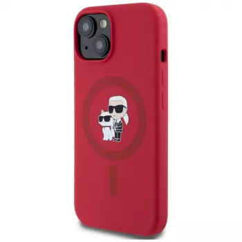 KARL LAGERFELD silikonikotelo iPhone 15 MagSafe ja ringpidike - Karl & Choupette Heads - punainen