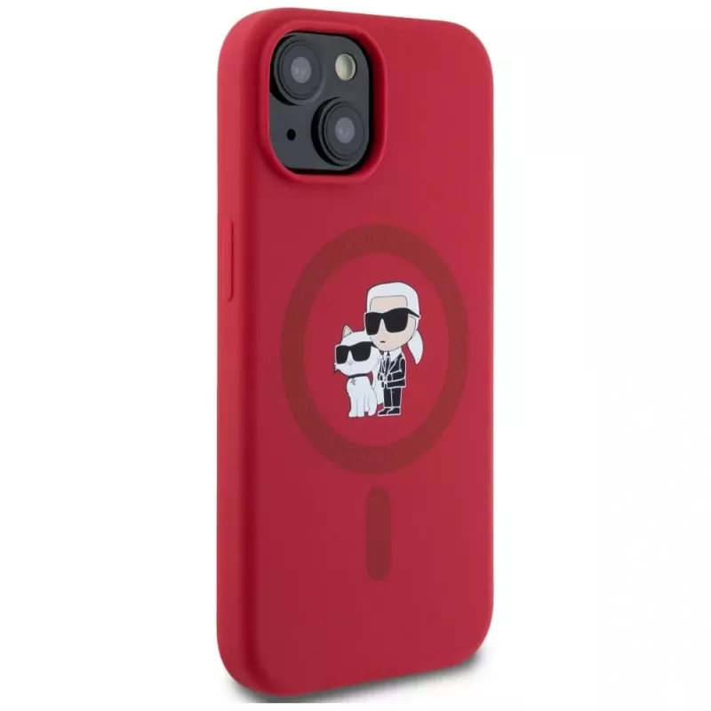 KARL LAGERFELD silikonikotelo iPhone 15 MagSafe ja ringpidike - Karl & Choupette Heads - punainen