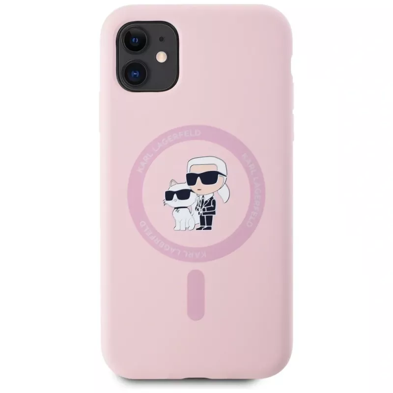 KARL LAGERFELD silikoninen Karl&Choupette MagSafe-kotelo iPhone 11 pinkki