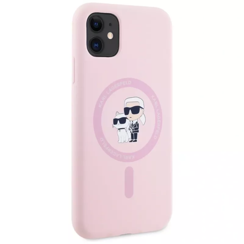 KARL LAGERFELD silikoninen Karl&Choupette MagSafe-kotelo iPhone 11 pinkki