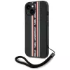 KARL LAGERFELD Saffiano Athleisure Stripes Cord -kotelo iPhone 15, musta-punainen