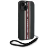 KARL LAGERFELD Saffiano Athleisure Stripes Cord -kotelo iPhone 15, musta-punainen