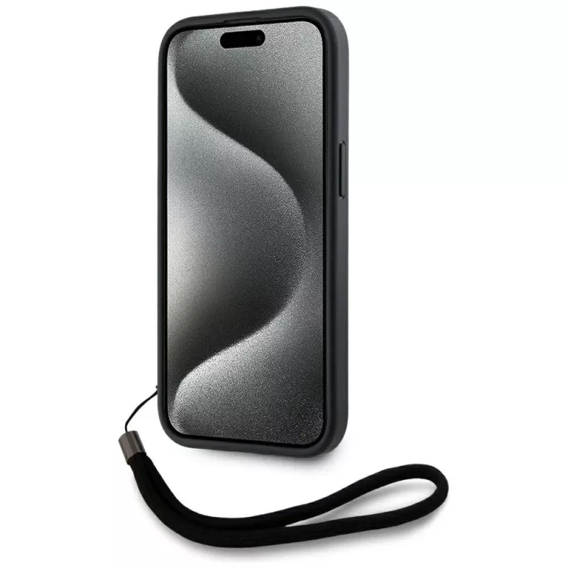 KARL LAGERFELD Saffiano Athleisure Stripes Cord -kotelo iPhone 15, musta-punainen