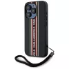 KARL LAGERFELD Saffiano Athleisure Stripes Cord -kotelo iPhone 15 Pro, musta/punainen