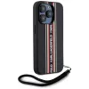 KARL LAGERFELD Saffiano Athleisure Stripes Cord -kotelo iPhone 15 Pro, musta/punainen