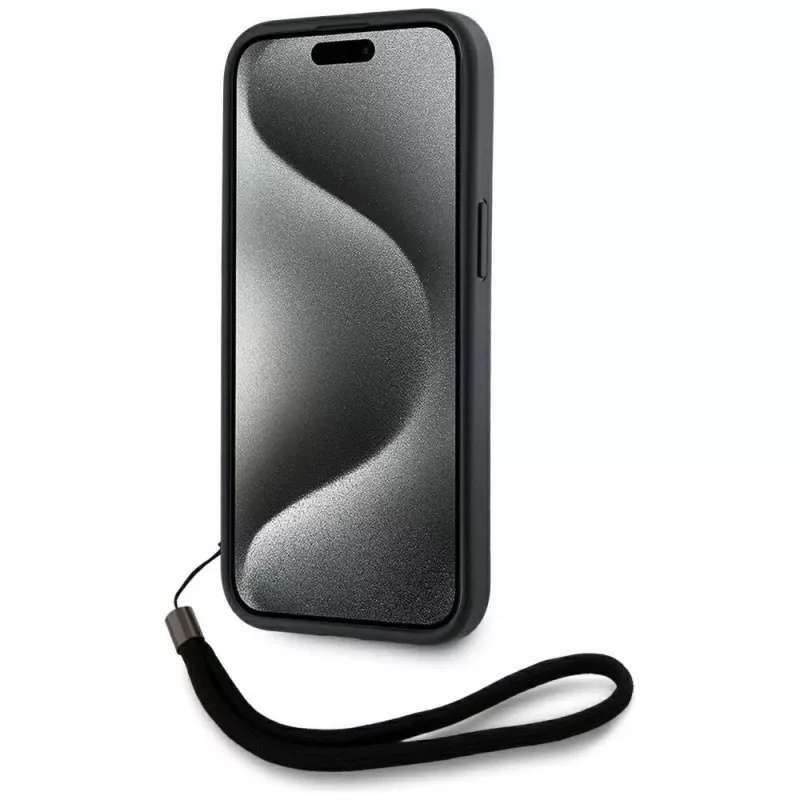 KARL LAGERFELD Saffiano Athleisure Stripes Cord -kotelo iPhone 15 Pro, musta/punainen