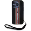 KARL LAGERFELD Saffiano Athleisure Stripes Cord -kotelo iPhone 15 Pro Max, musta/punainen