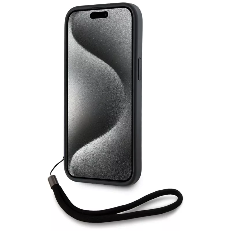 KARL LAGERFELD Saffiano Athleisure Stripes Cord -kotelo iPhone 15 Pro Max, musta/punainen
