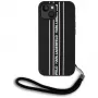 Karl Lagerfeld Saffiano Athleisure Stripes Cord -kotelo iPhone 15, musta-pinkki