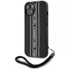 Karl Lagerfeld Saffiano Athleisure Stripes Cord -kotelo iPhone 15, musta-pinkki