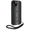 Karl Lagerfeld Saffiano Athleisure Stripes Cord -kotelo iPhone 15, musta-pinkki