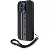 KARL LAGERFELD Saffiano Athleisure Stripes Cord -kotelo iPhone 15 Pro, musta/vaaleanpunainen