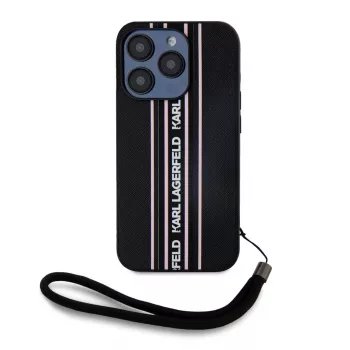 Karl Lagerfeld Saffiano Athleisure Stripes Cord -kotelo iPhone 15 Pro Max musta pinkki