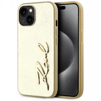 KARL LAGERFELD Wrinkled Metal Signature -puhelinkotelo iPhone 15, kulta