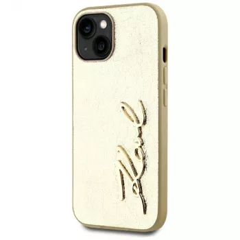 KARL LAGERFELD Wrinkled Metal Signature -puhelinkotelo iPhone 15, kulta