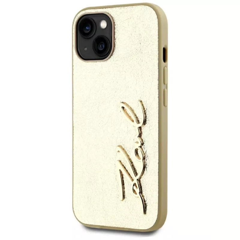 KARL LAGERFELD Wrinkled Metal Signature -puhelinkotelo iPhone 15, kulta