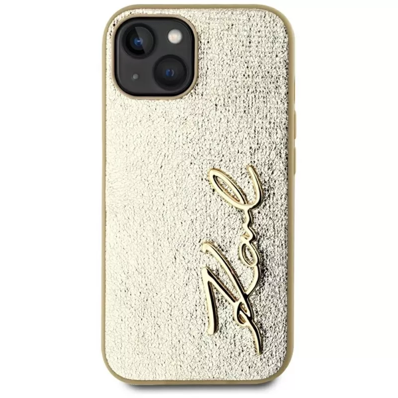 KARL LAGERFELD Wrinkled Metal Signature -puhelinkotelo iPhone 15, kulta