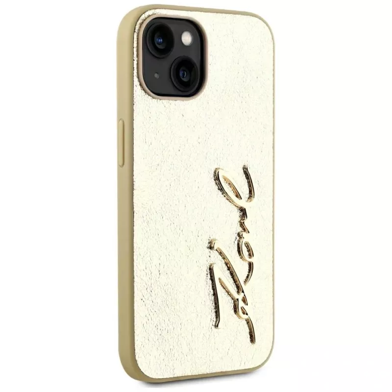 KARL LAGERFELD Wrinkled Metal Signature -puhelinkotelo iPhone 15, kulta