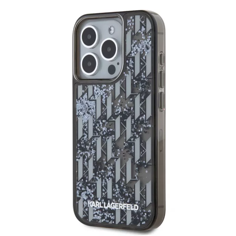 KARL LAGERFELD Liquid Glitter Monogram Gradient -takakansi Apple iPhone 15 Pro, musta