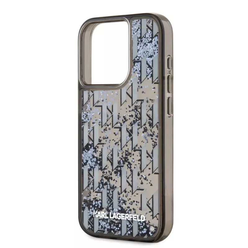 KARL LAGERFELD Liquid Glitter Monogram Gradient -takakansi Apple iPhone 15 Pro, musta
