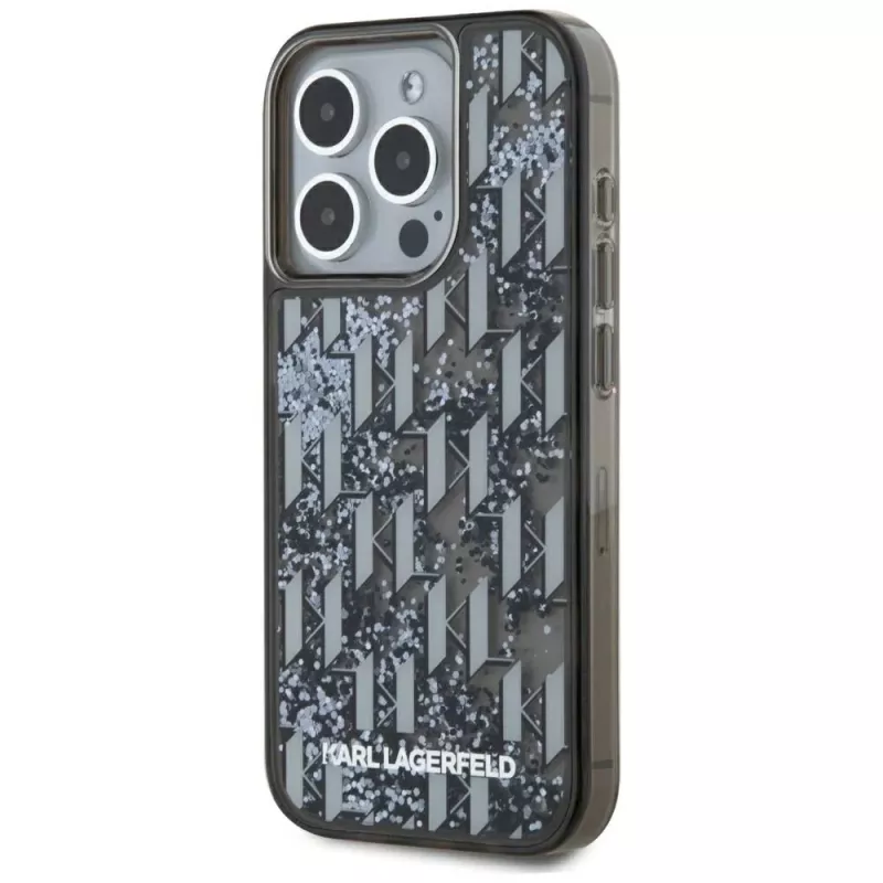 Karl Lagerfeld Liquid Glitter Monogram Gradient -kotelo iPhone 15 Pro Max, musta