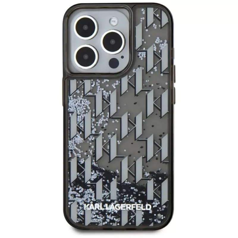 Karl Lagerfeld Liquid Glitter Monogram Gradient -kotelo iPhone 15 Pro Max, musta