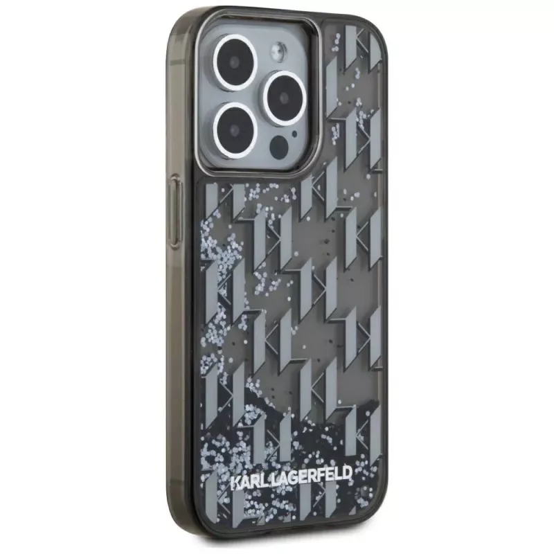 Karl Lagerfeld Liquid Glitter Monogram Gradient -kotelo iPhone 15 Pro Max, musta