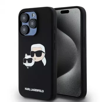Karl Lagerfeld KLHMP15LSKCHPPLK iPhone 15 Pro 6,1 musta kovakotelo silikoni Karl & Choupette MagSafe