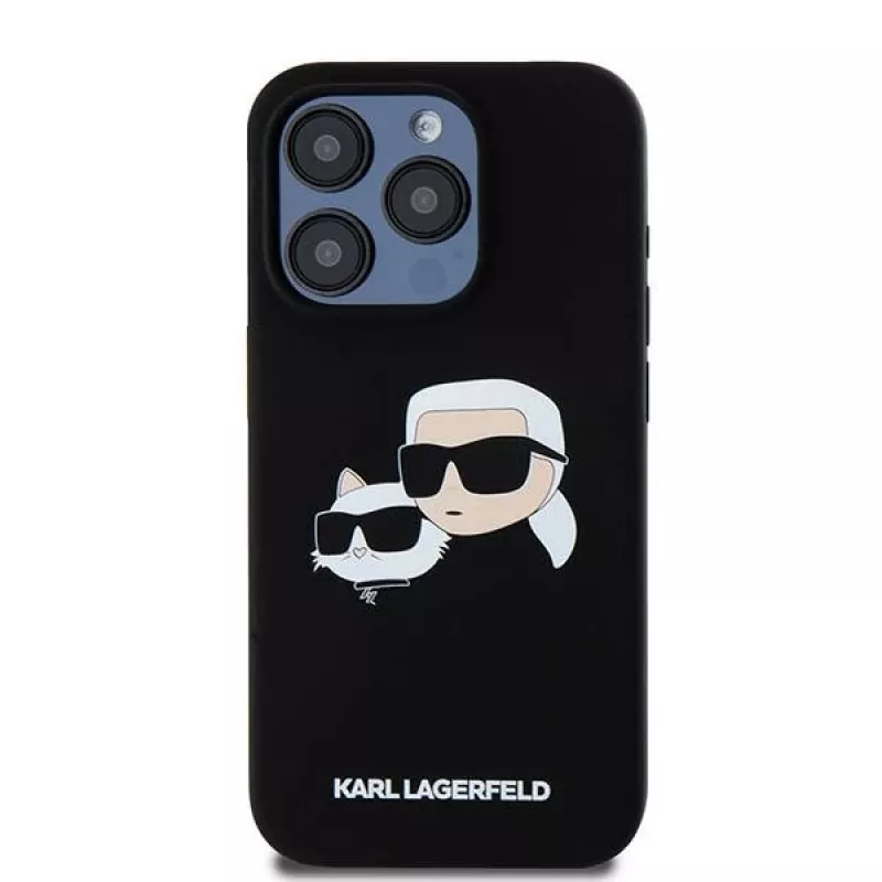Karl Lagerfeld KLHMP15LSKCHPPLK iPhone 15 Pro 6,1 musta kovakotelo silikoni Karl & Choupette MagSafe