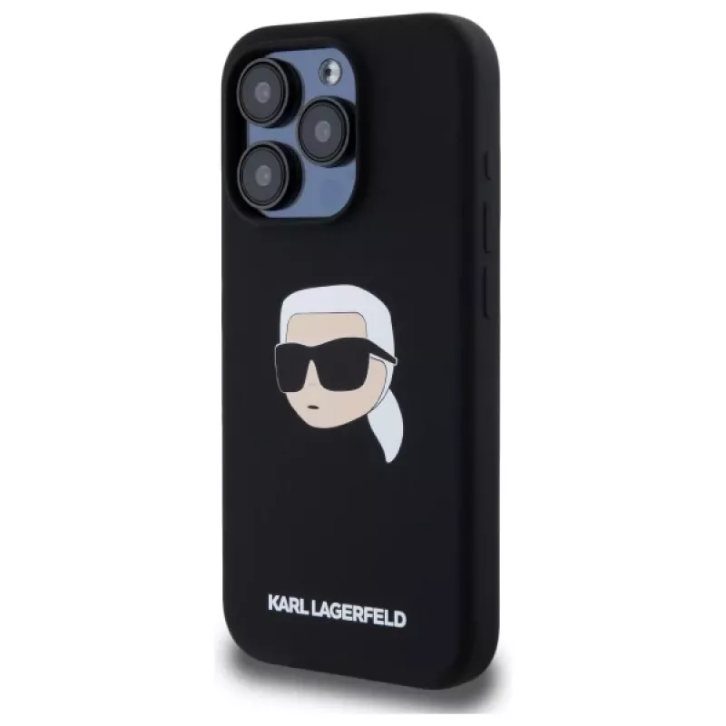Karl Lagerfeld KLHMP15LSKHPPLK iPhone 15 Pro 6,1 inch musta hardcase silikoni Karl-pääpainatus MagSafe