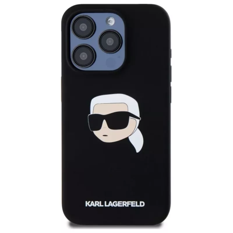 Karl Lagerfeld KLHMP15LSKHPPLK iPhone 15 Pro 6,1 inch musta hardcase silikoni Karl-pääpainatus MagSafe