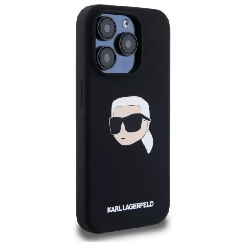 Karl Lagerfeld KLHMP15LSKHPPLK iPhone 15 Pro 6,1 inch musta hardcase silikoni Karl-pääpainatus MagSafe