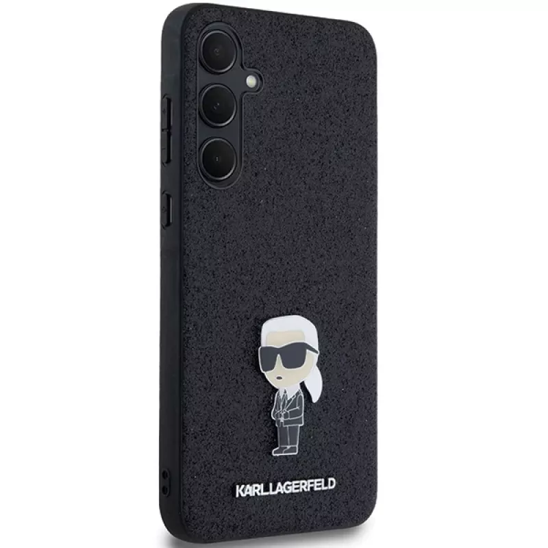 KARL LAGERFELD Ikonik kova kotelo Samsung Galaxy A55 5G - musta glitter metallipin
