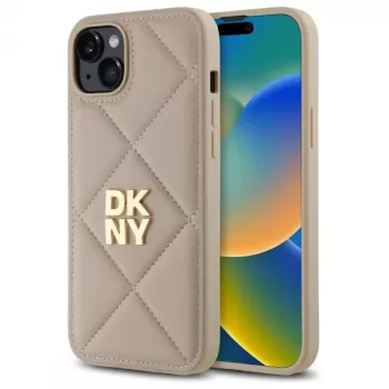DKNY DKHCP15MPQDSLE Quilted Stack Logo takakansi iPhone 15 Plus - beige