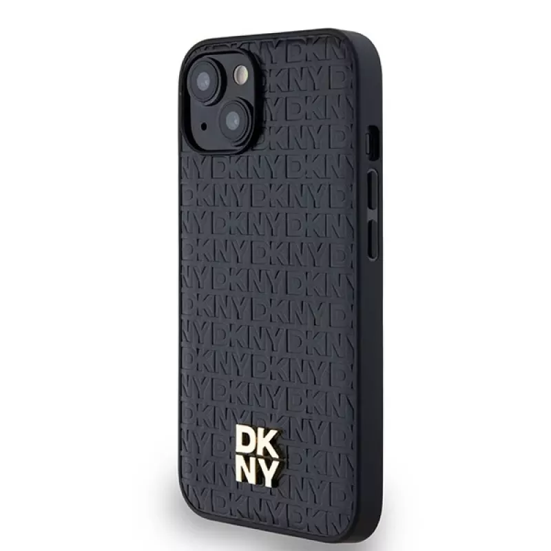 DKNY DKHMP14SPSHRPSK hardcase nahka monogrammikuvio metallilogo MagSafe iPhone 13/14/15, musta