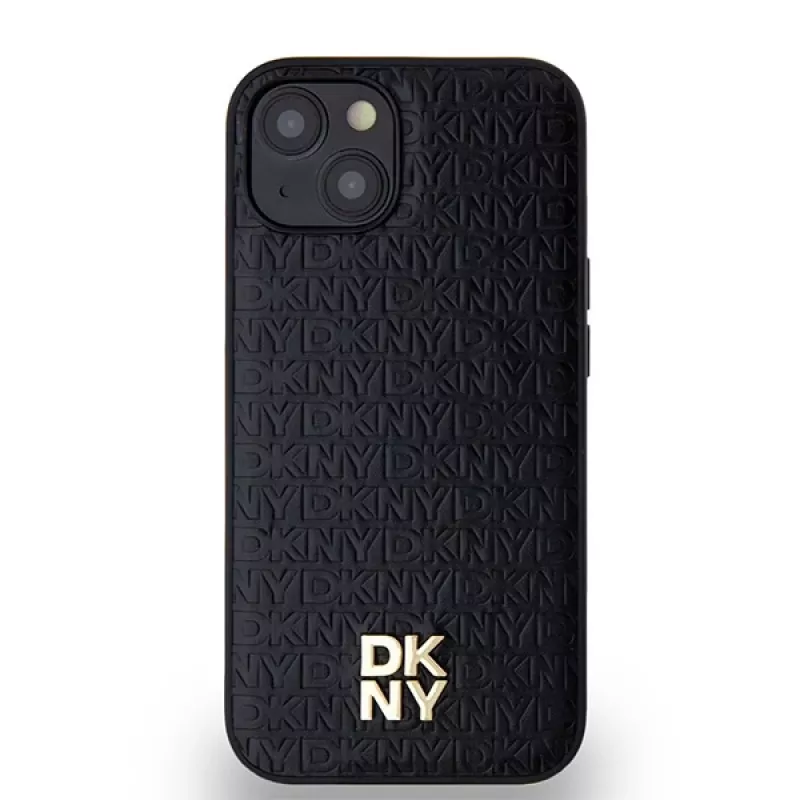 DKNY DKHMP14SPSHRPSK hardcase nahka monogrammikuvio metallilogo MagSafe iPhone 13/14/15, musta