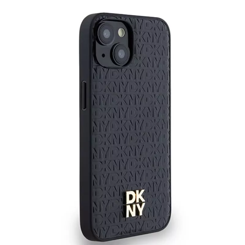 DKNY DKHMP14SPSHRPSK hardcase nahka monogrammikuvio metallilogo MagSafe iPhone 13/14/15, musta