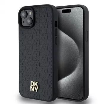 DKNY DKHMP15MPSHRPSK iPhone 15 Plus / 14 Plus 6.7 musta hardcase nahka monogrammikuvio metallilogo MagSafe