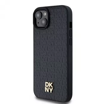 DKNY DKHMP15MPSHRPSK iPhone 15 Plus / 14 Plus 6.7 musta hardcase nahka monogrammikuvio metallilogo MagSafe