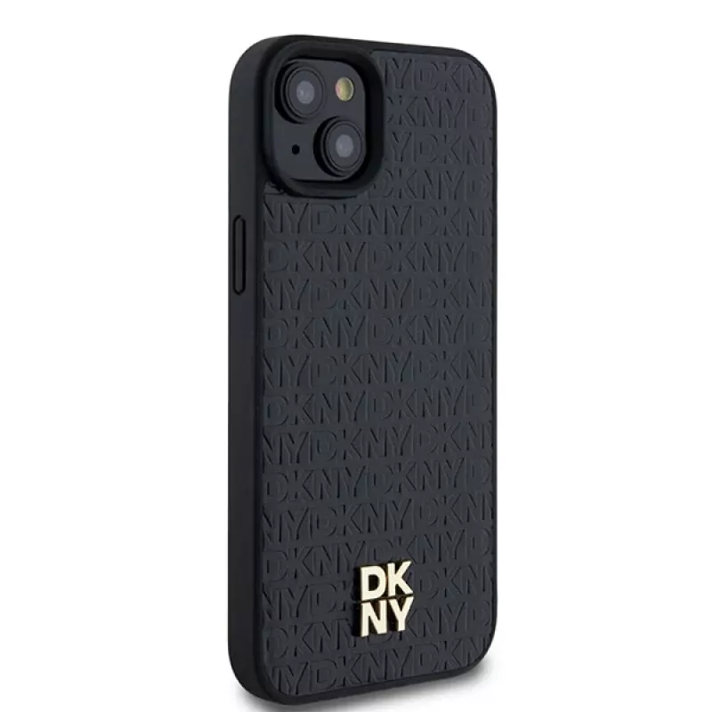 DKNY DKHMP15MPSHRPSK iPhone 15 Plus / 14 Plus 6.7 musta hardcase nahka monogrammikuvio metallilogo MagSafe