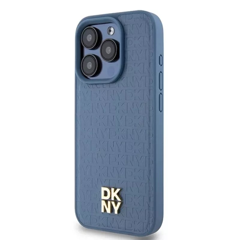 DKNY DKHMP15LPSHRPSB iPhone 15 Pro 6.1 sininen hardcase nahka monogrammikuvio metallilogo MagSafe