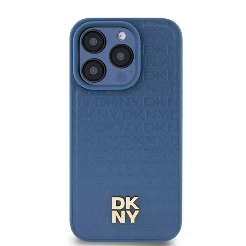 DKNY DKHMP15LPSHRPSB iPhone 15 Pro 6.1 sininen hardcase nahka monogrammikuvio metallilogo MagSafe
