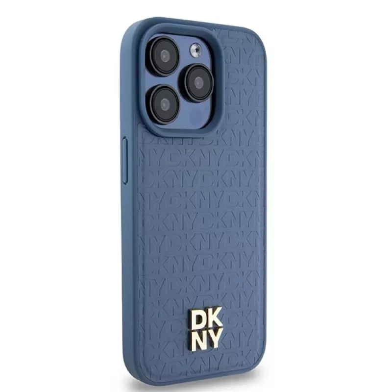 DKNY DKHMP15LPSHRPSB iPhone 15 Pro 6.1 sininen hardcase nahka monogrammikuvio metallilogo MagSafe