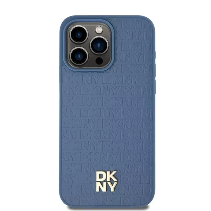 DKNY DKHMP15XPSHRPSB hardcase nahka monogrammikuvio metallilogo MagSafe iPhone 15 Pro Max 6.7 sininen