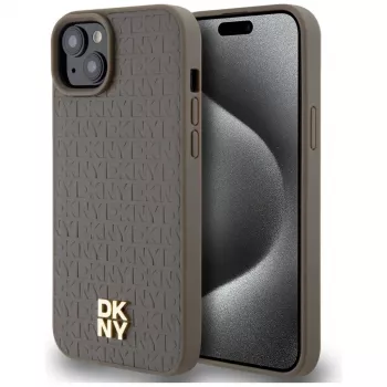 DKNY DKHMP15MPSHRPSW hardcase nahkajäljitelmä metallilogo, MagSafe iPhone 15 Plus / 14 Plus 6,7